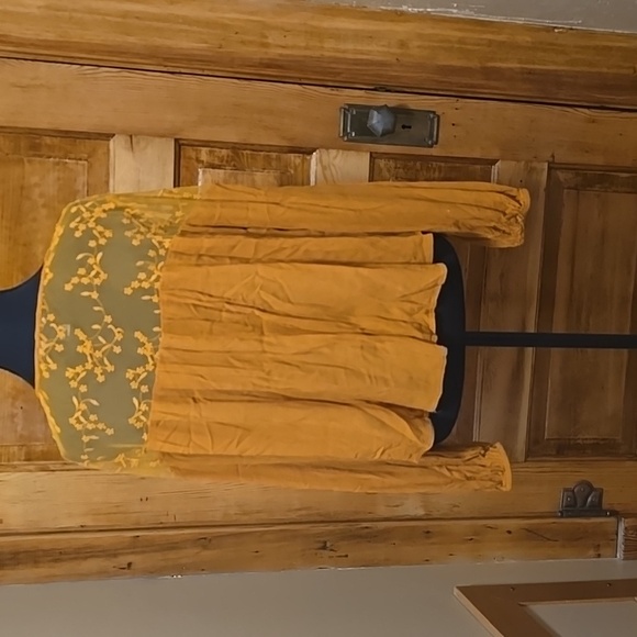 Forever 21 Tangarine Long Sleeve cropped lace top M - Picture 2 of 4